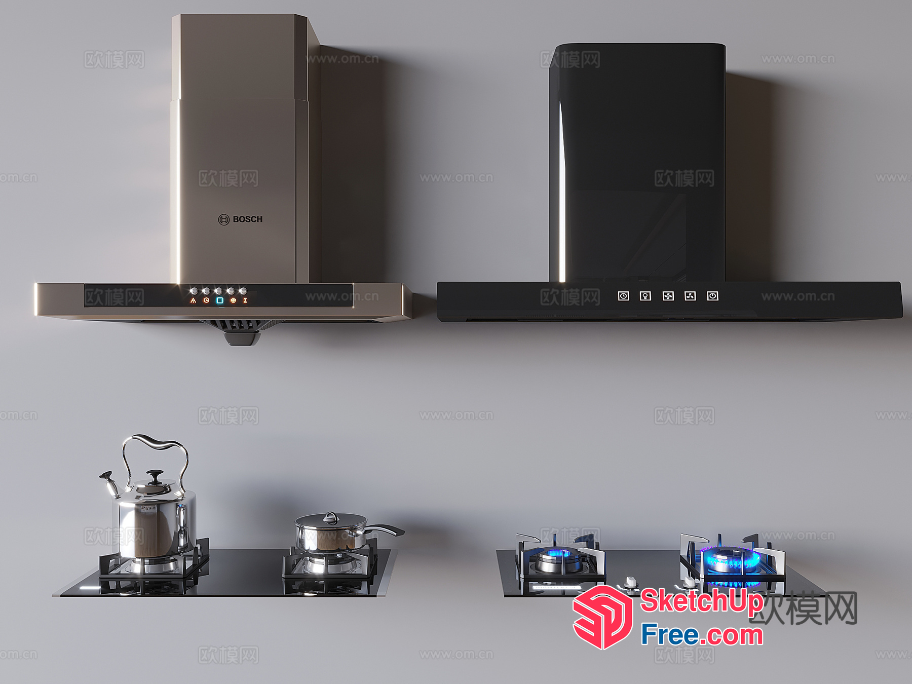Modern Kitchen With Range Hood And Stove 3D SketchUp File