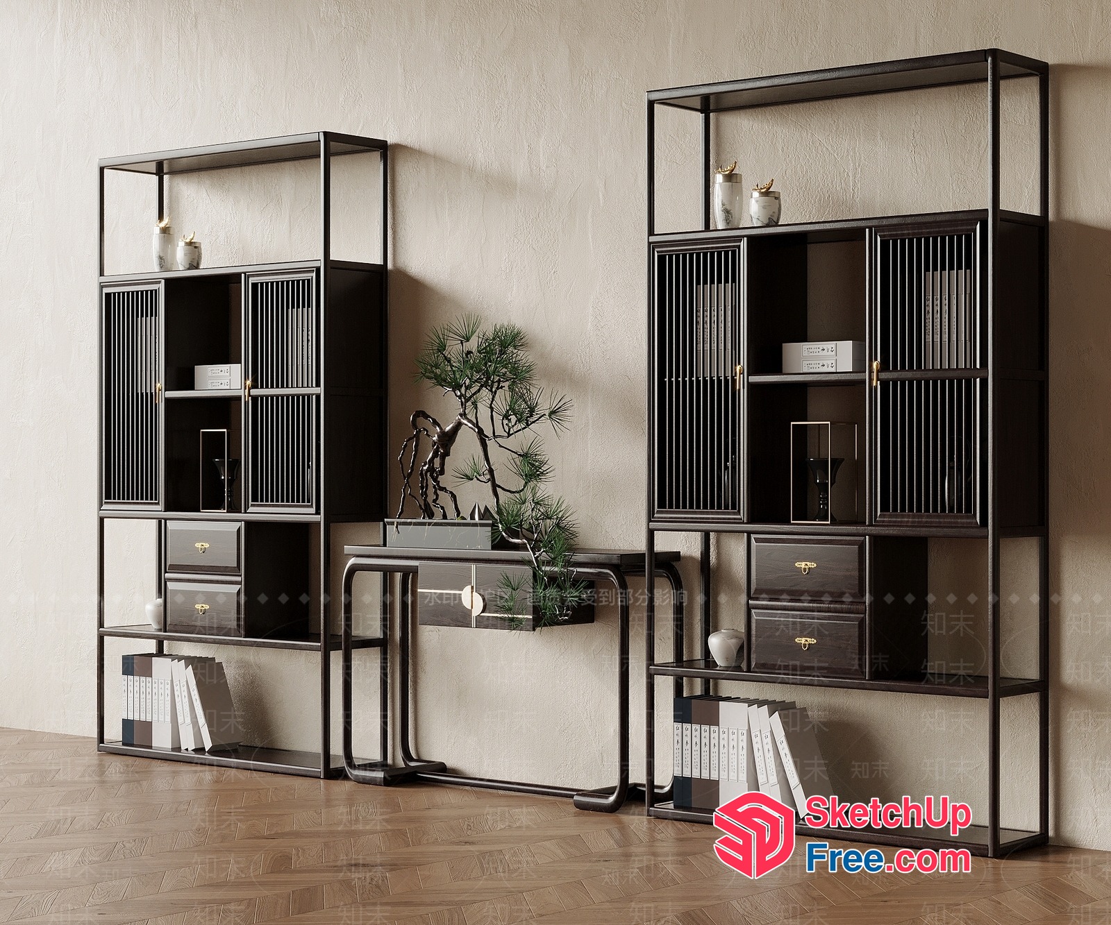 Modern Minimalist Shelving Unit With Storage 3D SketchUp File