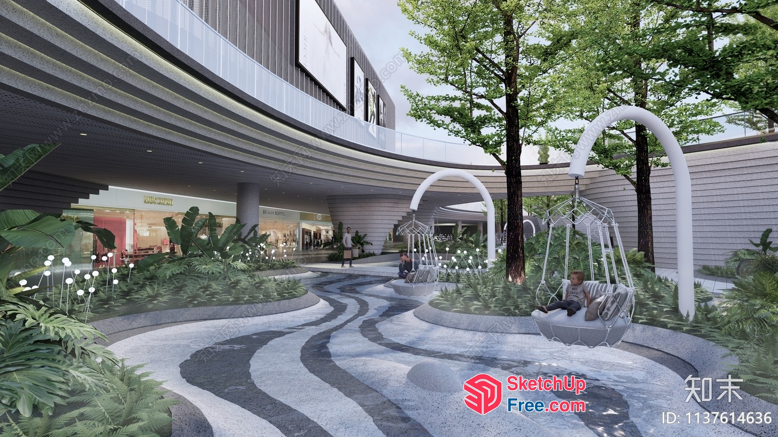Modern Commercial Street With Elegant Outdoor Seating 3D SketchUp File