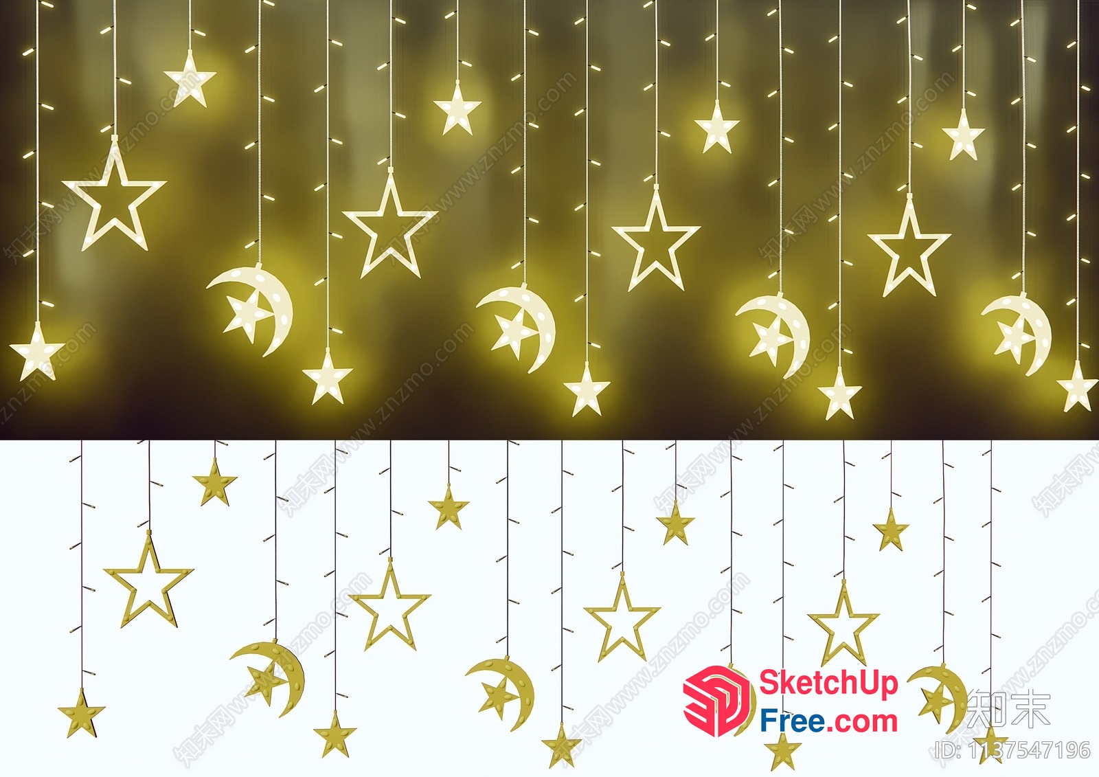 Elegant Gold Star And Moon Hanging Decor 3D SketchUp File