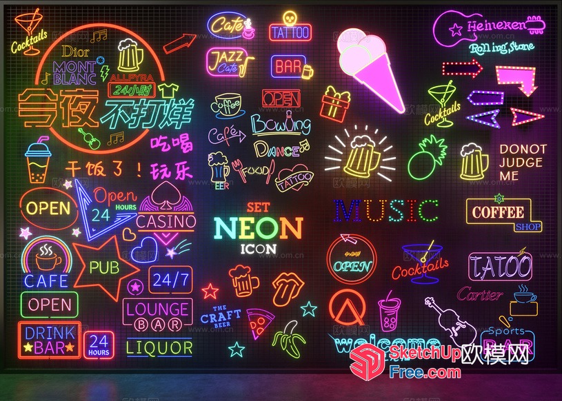 Neon Signage Collection 3D SketchUp File