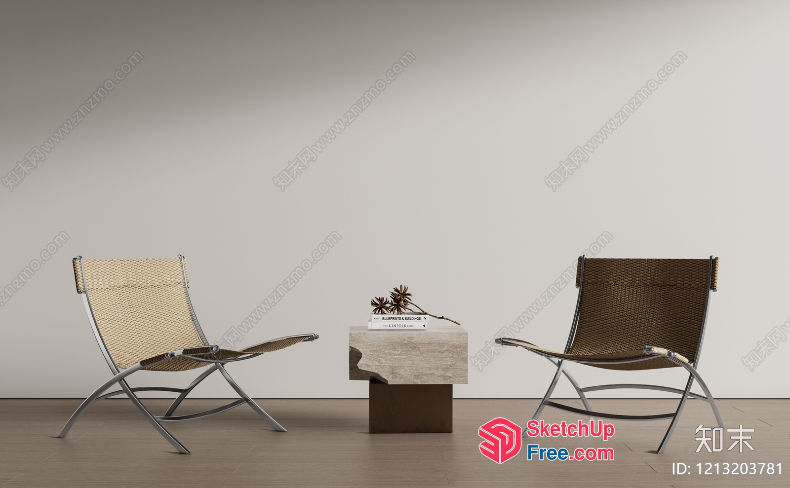 Modern Minimalist Interior With Two Chairs And Coffee Table 3D SketchUp File