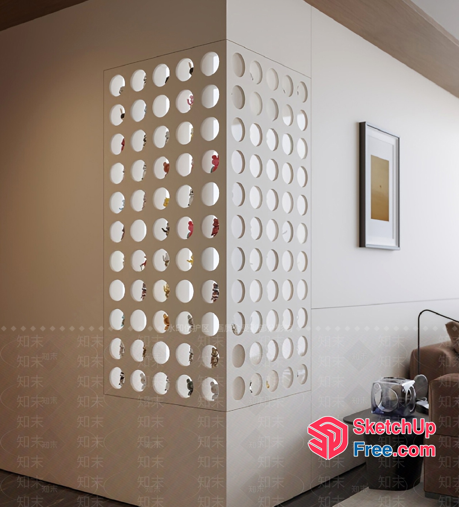 Modern White Wall Partition With Circular Cutouts 3D SketchUp File