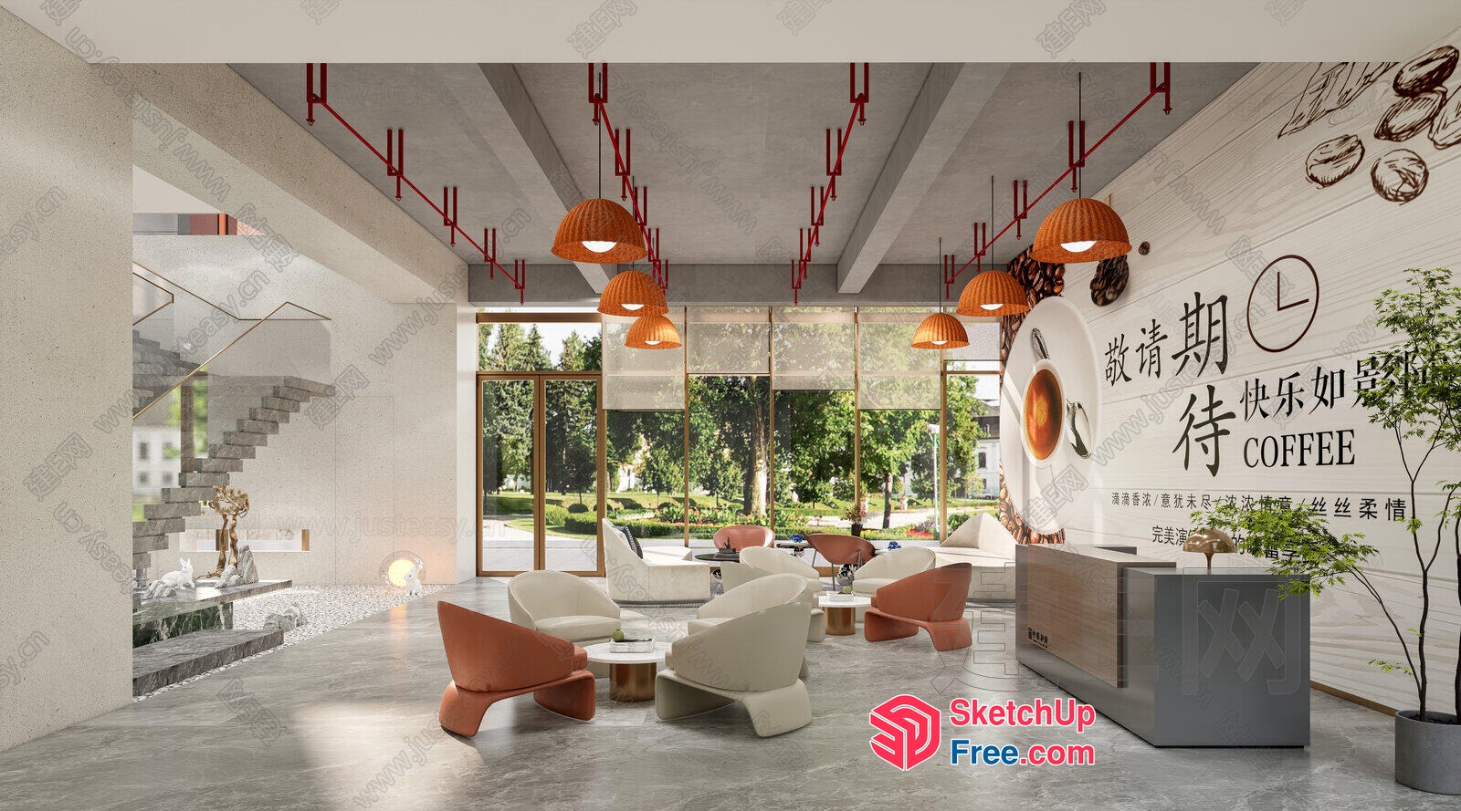 Modern Coffee Shop Interior With Natural Light And Comfortable Seating 3D SketchUp File