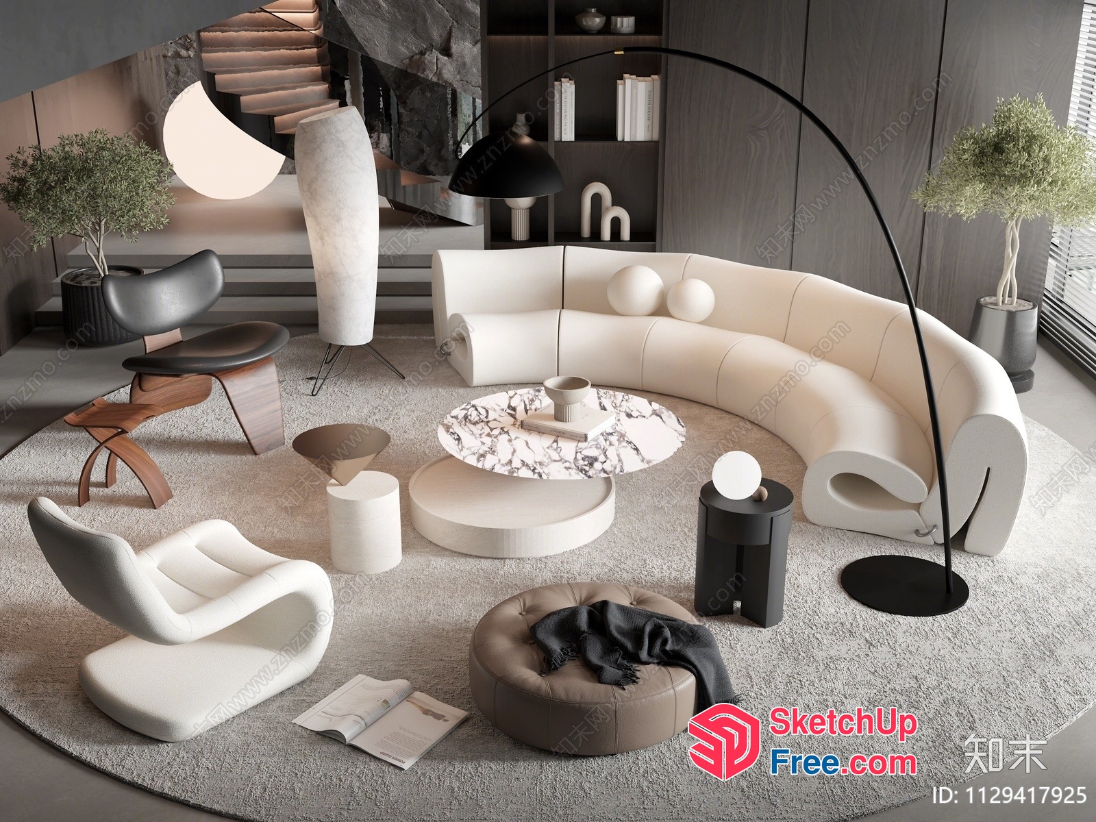 Minimalist Scandinavian Modern Living Room Furniture Set 3D SketchUp File