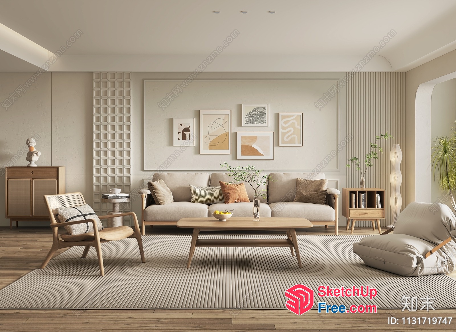 Elegant Living Room With Neutral Color Scheme And Modern Furniture 3D SketchUp File