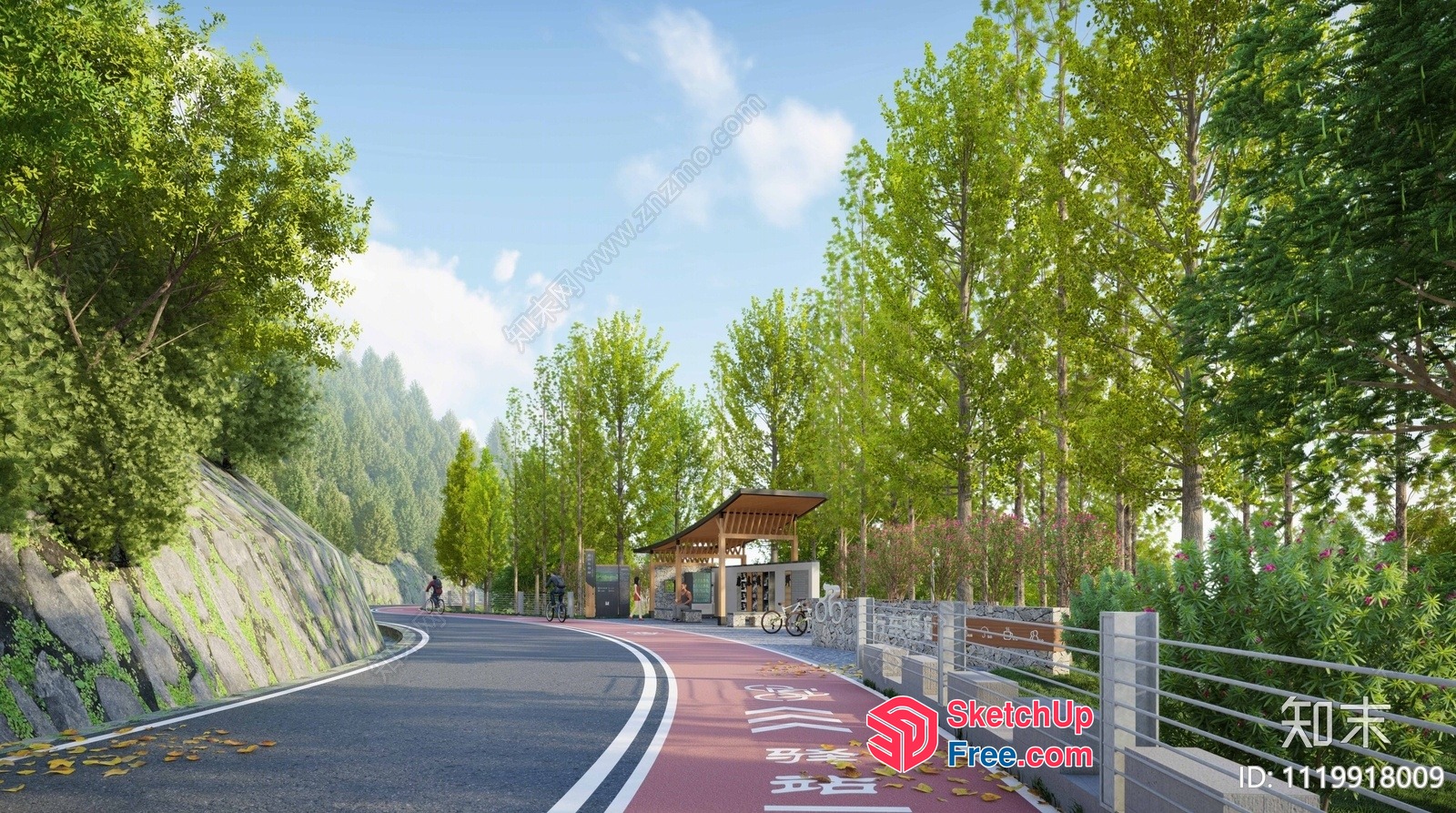 Modern Outdoor Pathway With Pavilions And Benches 3D SketchUp File