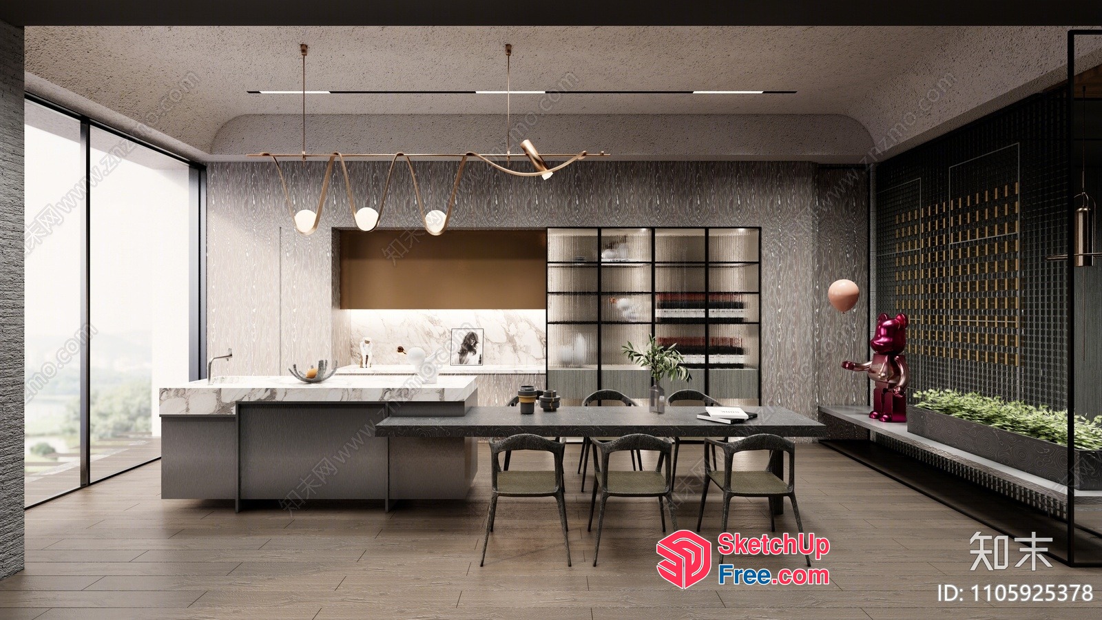 Modern Japanese-Style Dining Room With Natural Light 3D SketchUp File