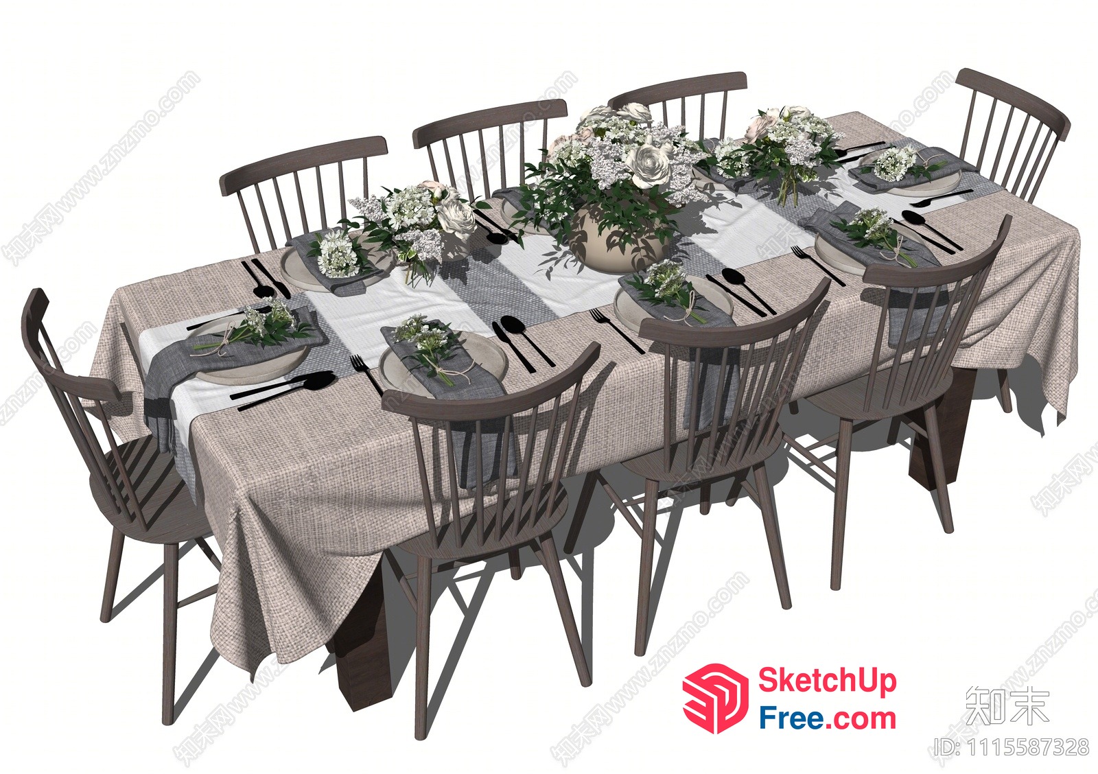 Elegant Dining Table With Chairs And Decor 3D SketchUp File