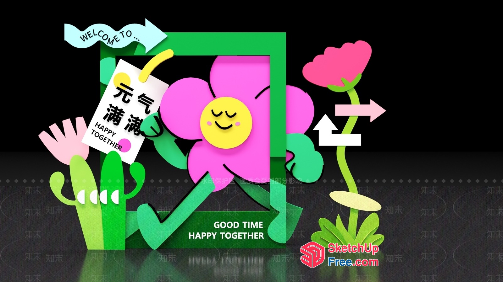 Colorful Cartoon-Style Welcome Sign 3D SketchUp File