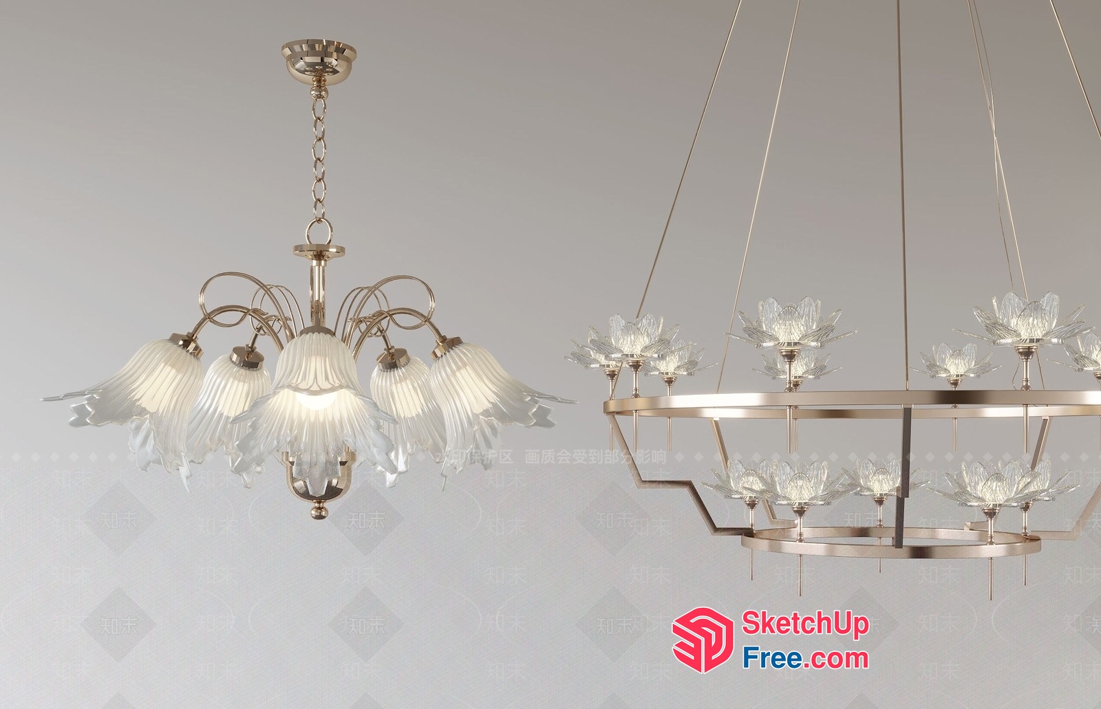 Elegant Lighting Fixtures With Ornate Glass Shades 3D SketchUp File
