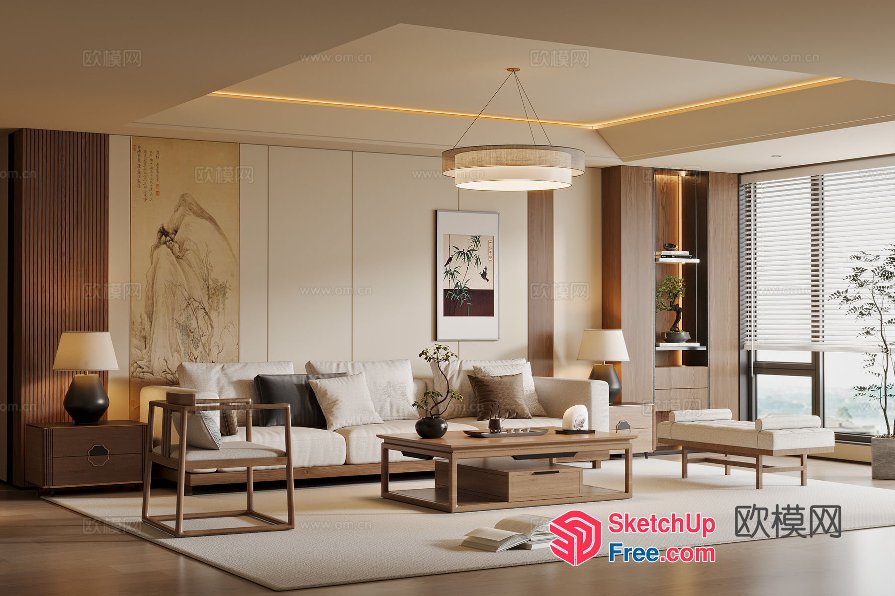 Elegant And Serene Japanese-Style Living Room 3D SketchUp File