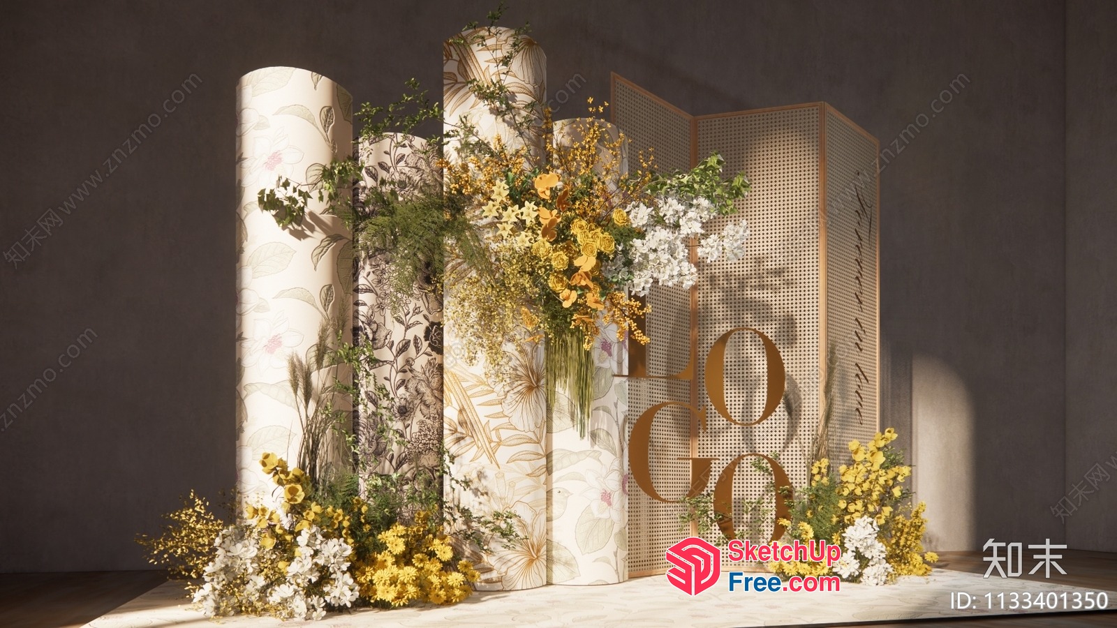 Elegant Pillars And Flowers Decor 3D SketchUp File