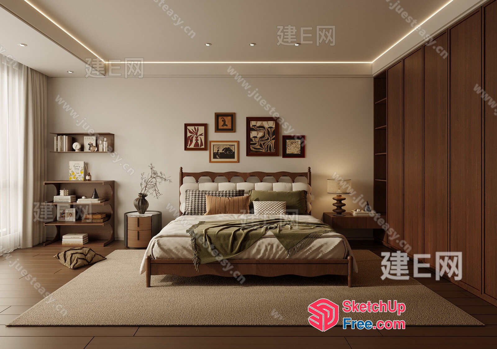 Warm And Inviting Bedroom With Rich Wood Tones 3D SketchUp File