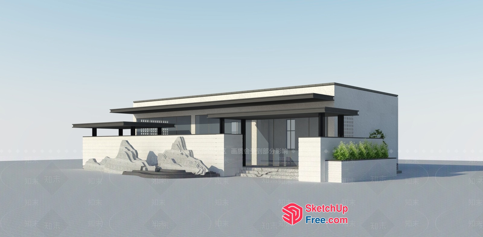 Modern Japanese Style Villa Exterior 3D SketchUp File