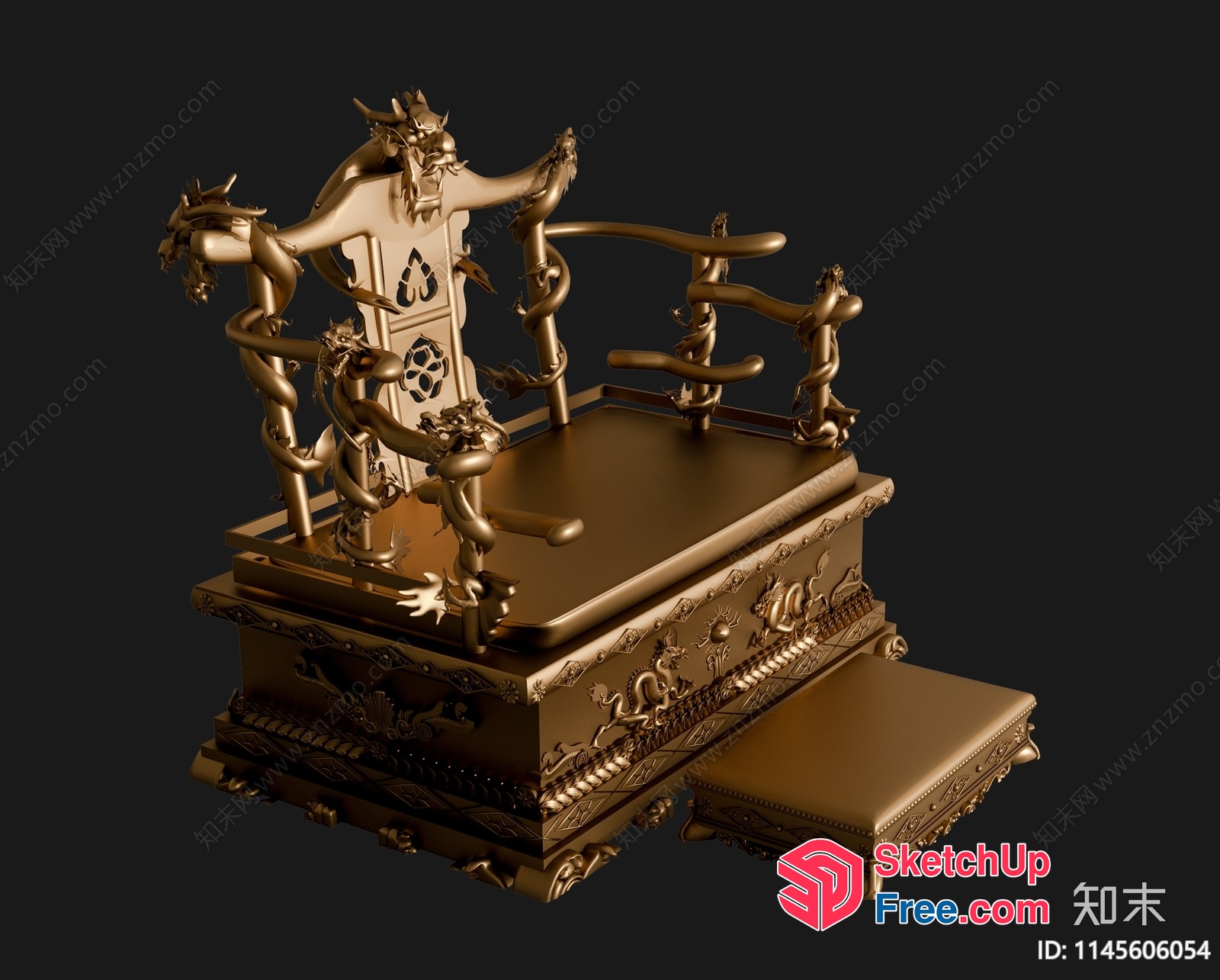 Ornate Golden Throne With Intricate Dragon Carvings 3D SketchUp File