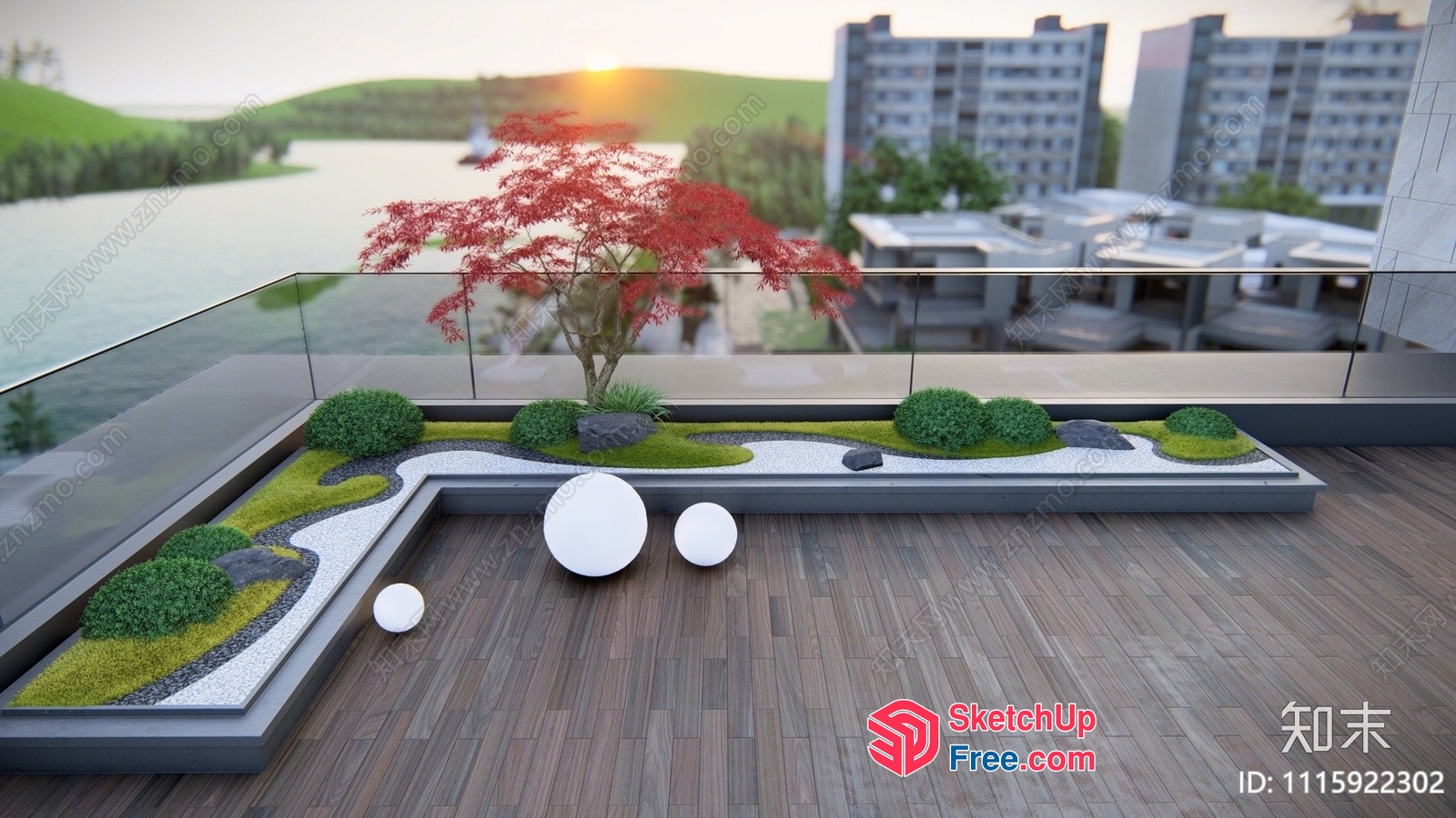 Modern Zen Garden Balcony 3D SketchUp File