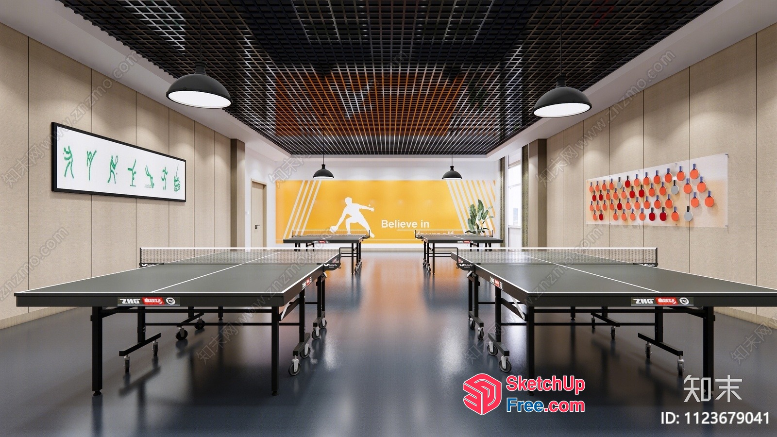 Modern Sports Facility Interior With Ping Pong Tables 3D SketchUp File