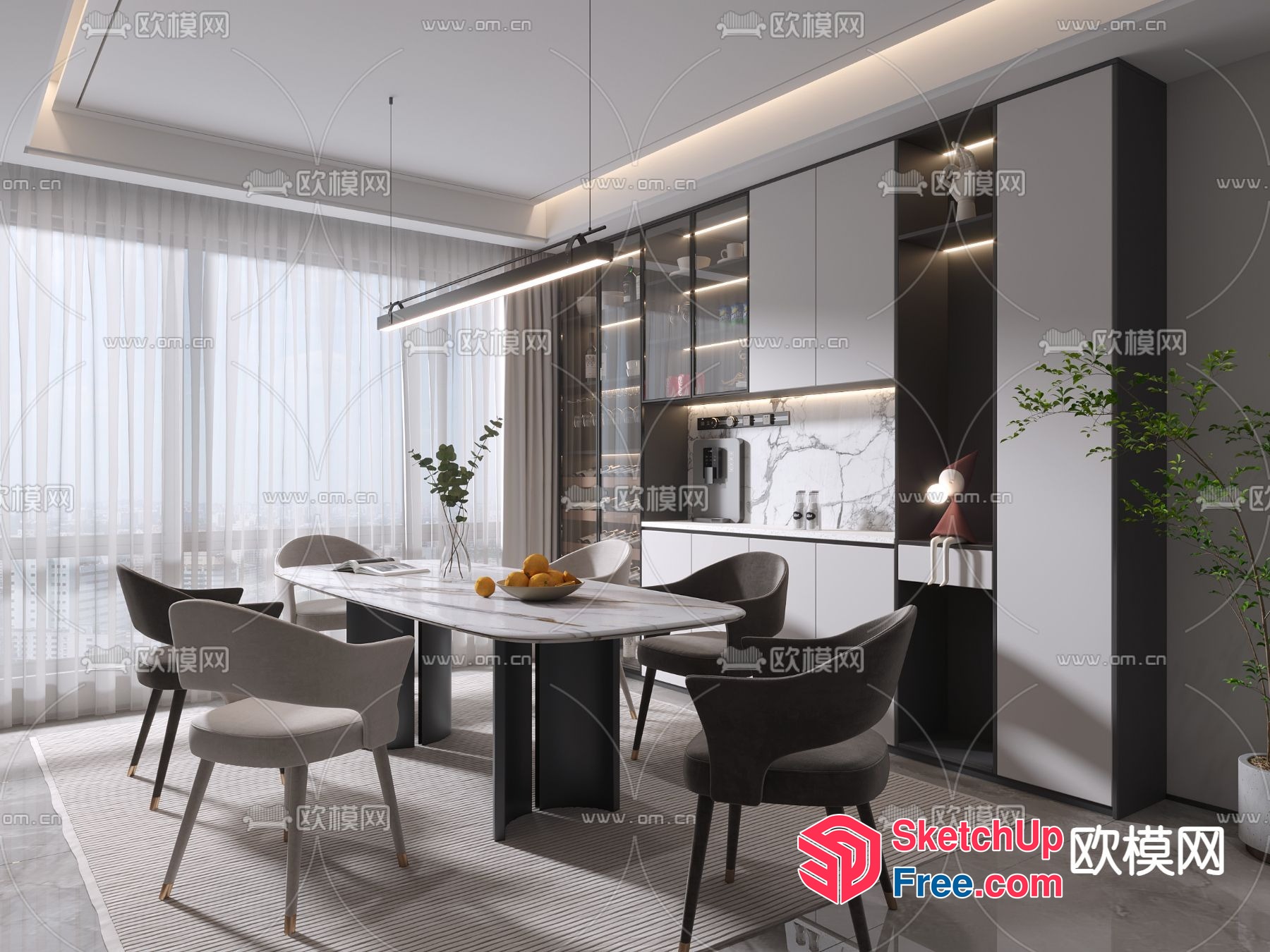 Modern Minimalist Interior Design With Sleek Dining Room 3D SketchUp File