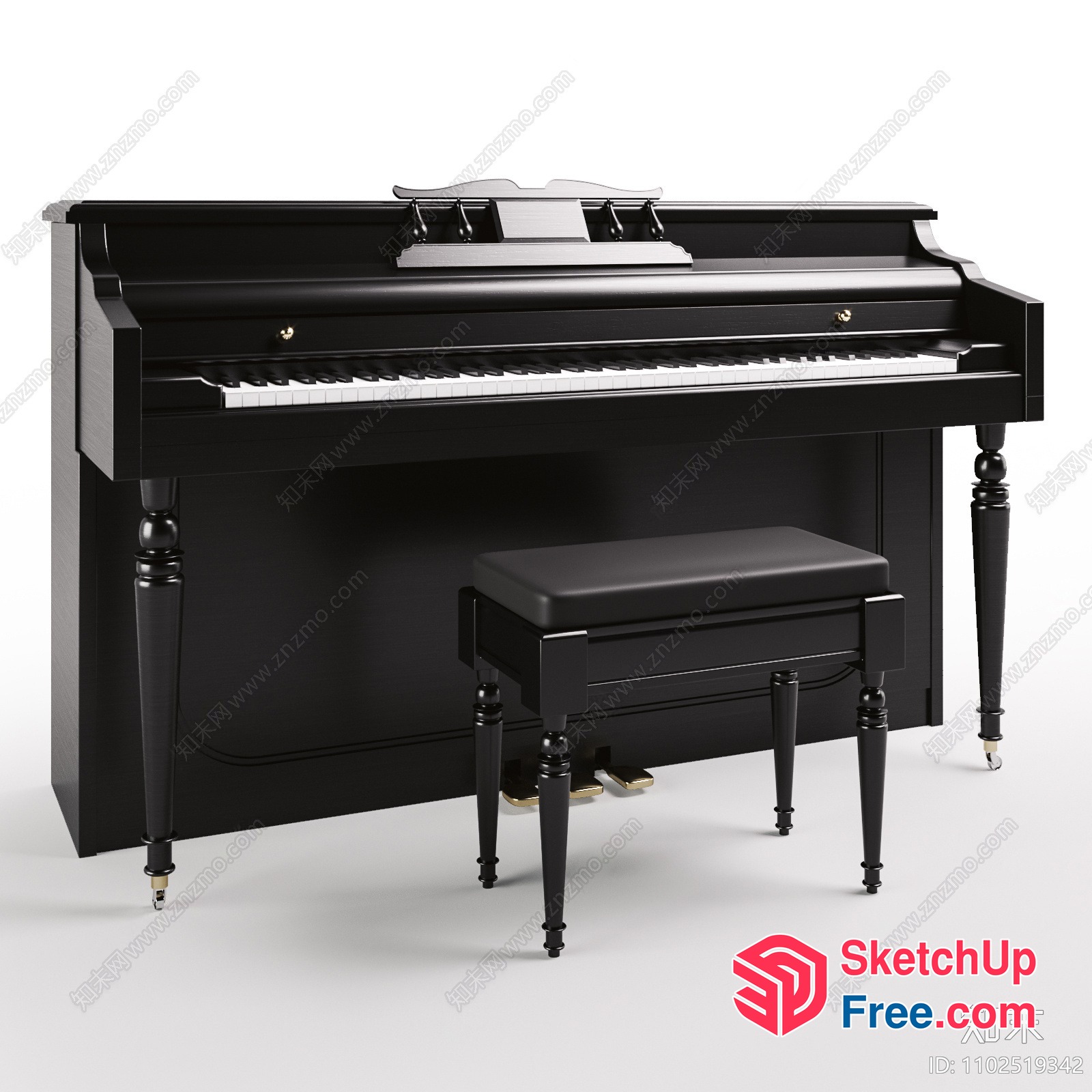 Piano And Bench In Classic Style 3D SketchUp File