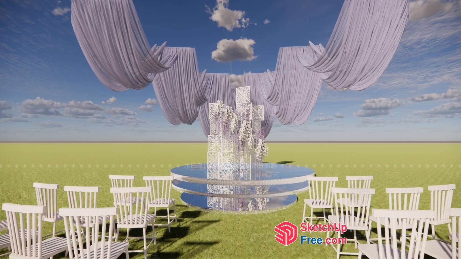 Outdoor Wedding Ceremony With Elegant Decor 3D SketchUp File
