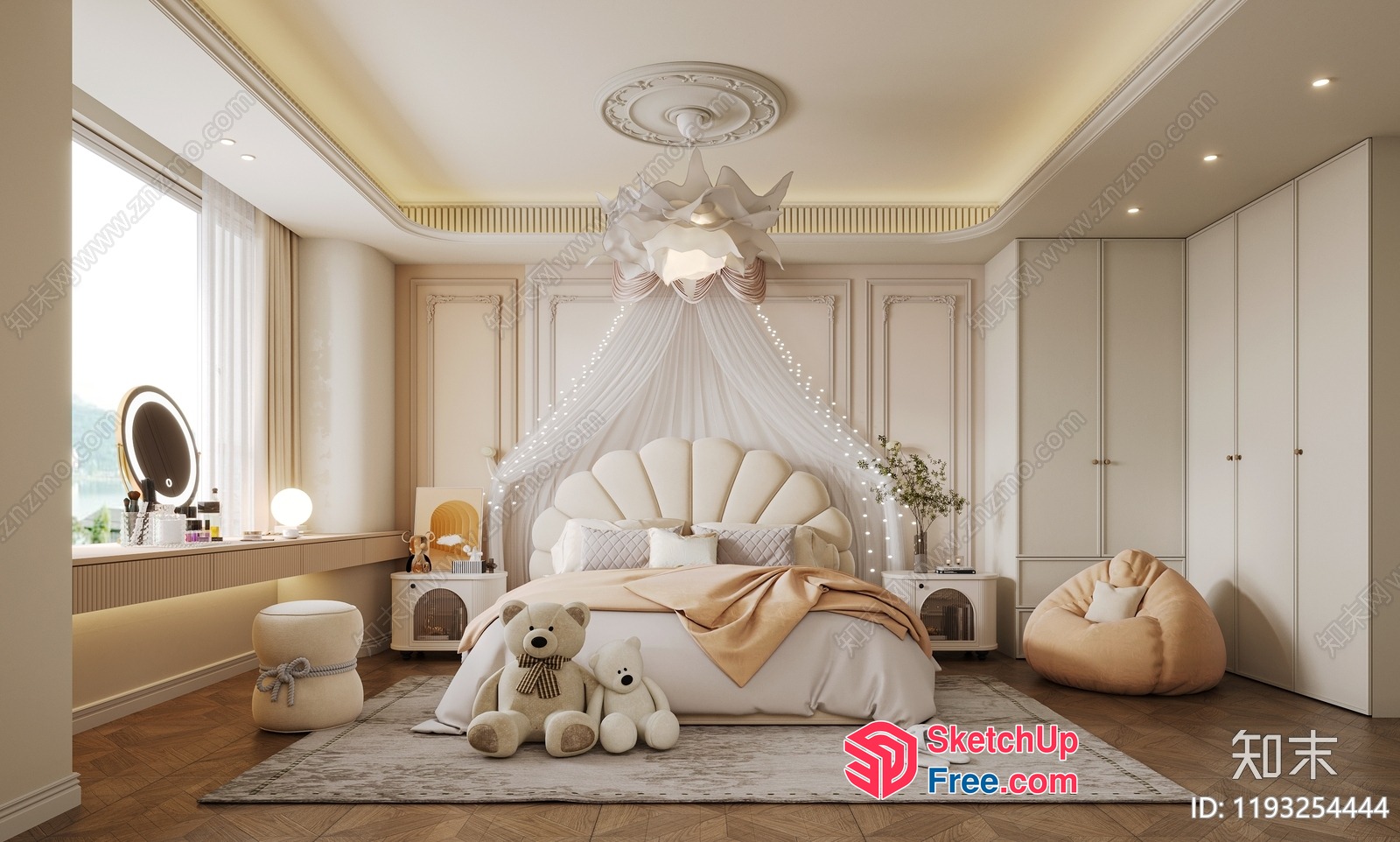 Elegant Creamy Style Bedroom Interior 3D SketchUp File