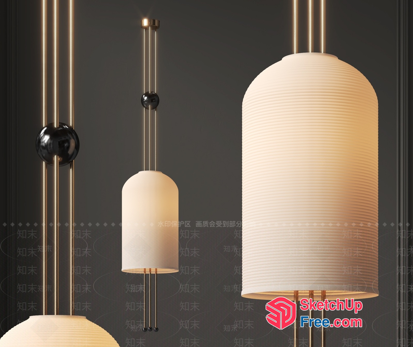 Modern Hanging Light Fixtures With White Shades 3D SketchUp File