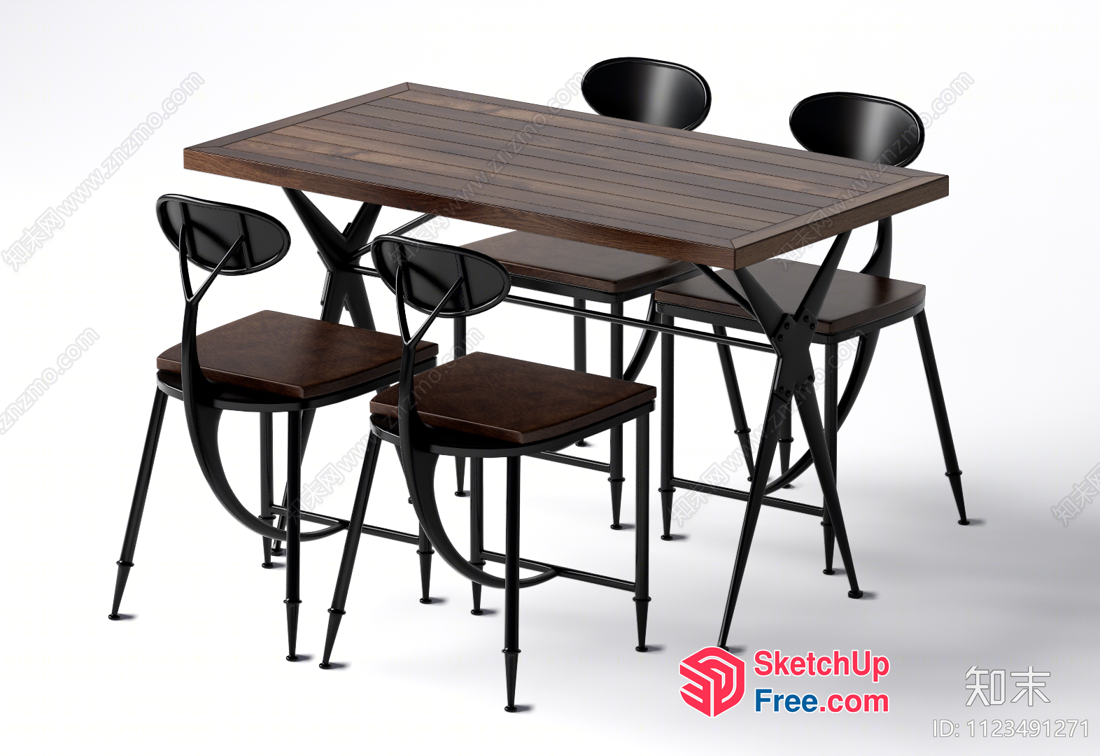 Modern Industrial Style Dining Table And Chairs Set 3D SketchUp File