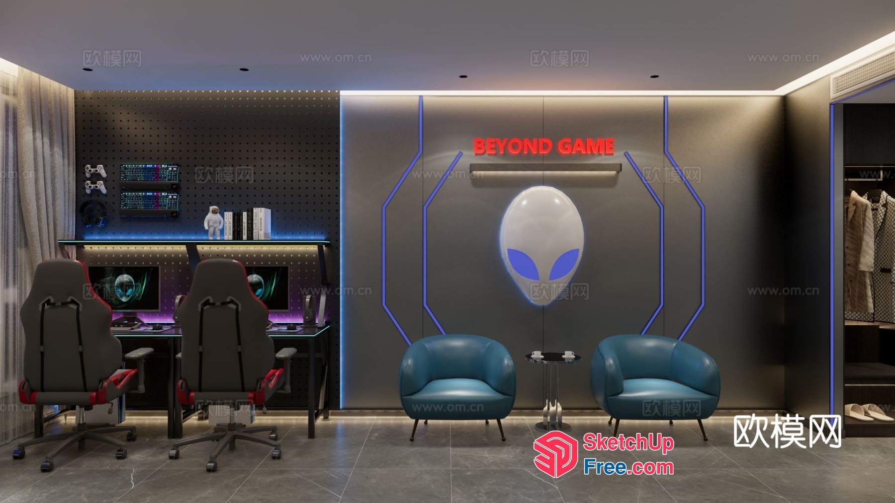 Alien-Themed Gaming Room With Unique Decorations 3D SketchUp File