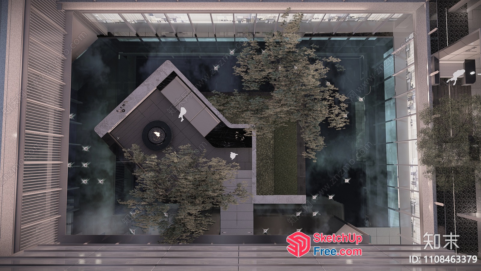 Modern Office Building With Glass Curtain Wall And Greenery 3D SketchUp File