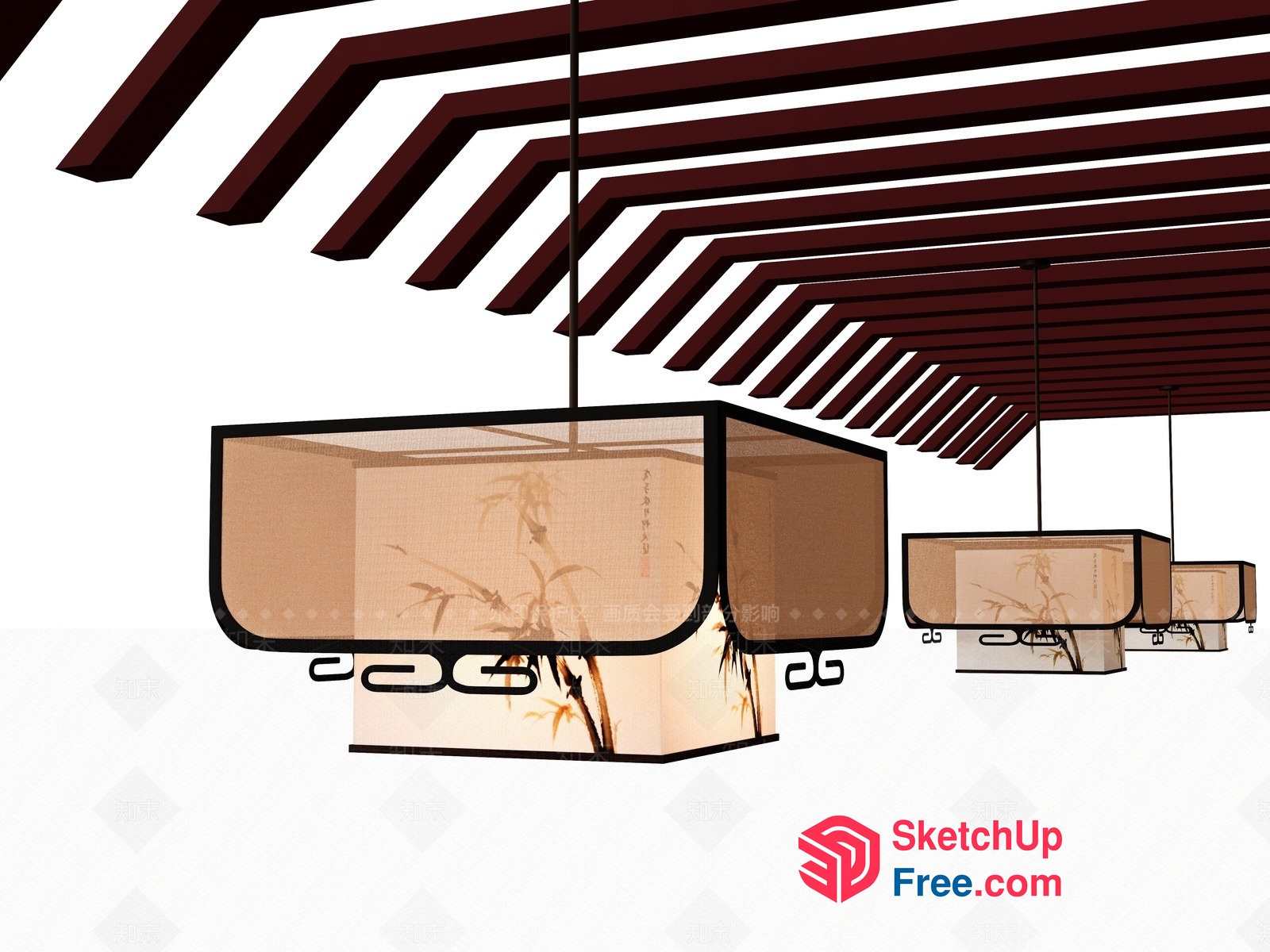 Elegant Japanese Style Hanging Light Fixtures 3D SketchUp File