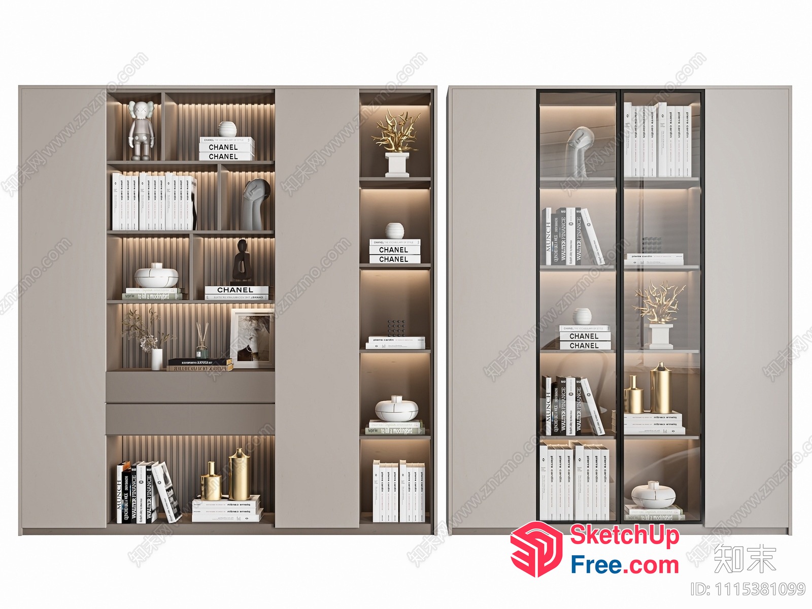 Luxurious Modern Bookcase With Chanel Decor 3D SketchUp File