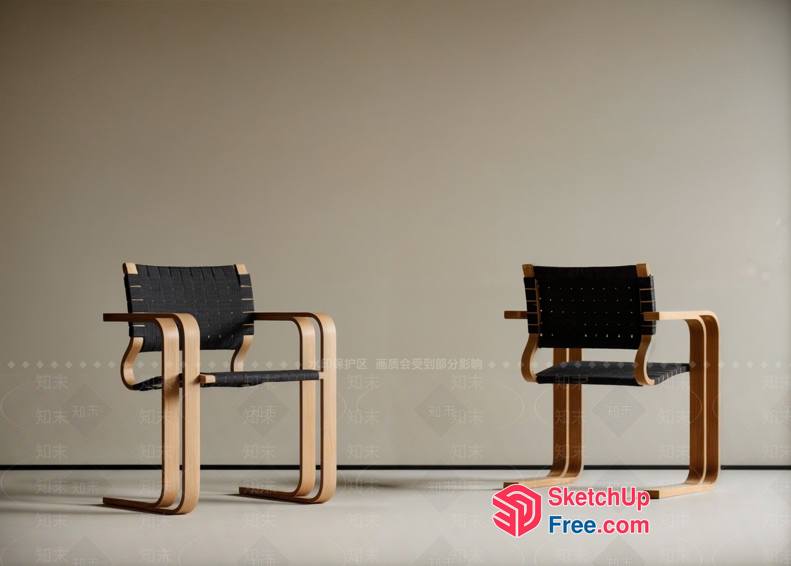 Modern Minimalist Wooden Chairs With Black Seats And Backs 3D SketchUp File