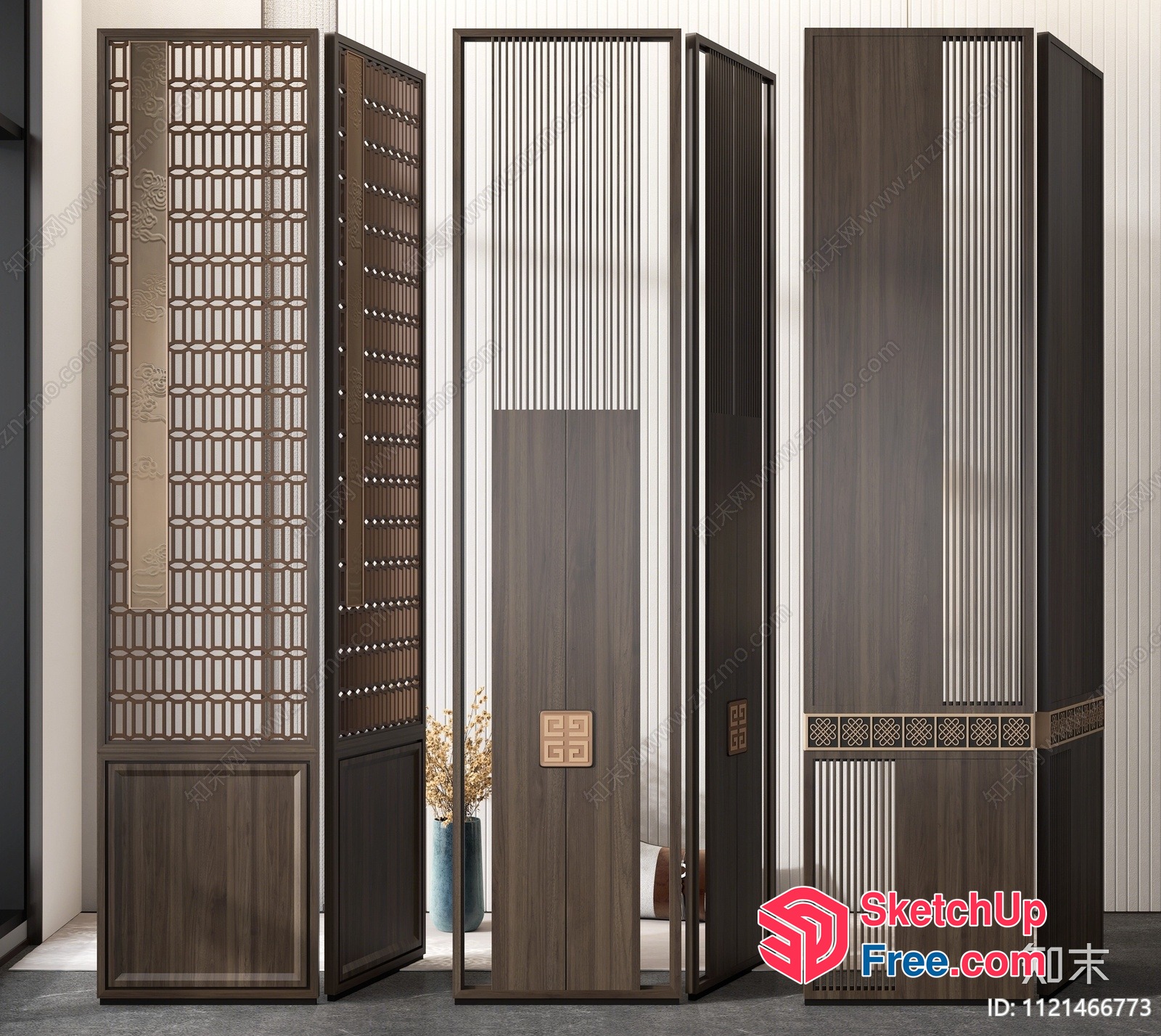 Elegant Partition Screen With Wood And Metal Accents 3D SketchUp File