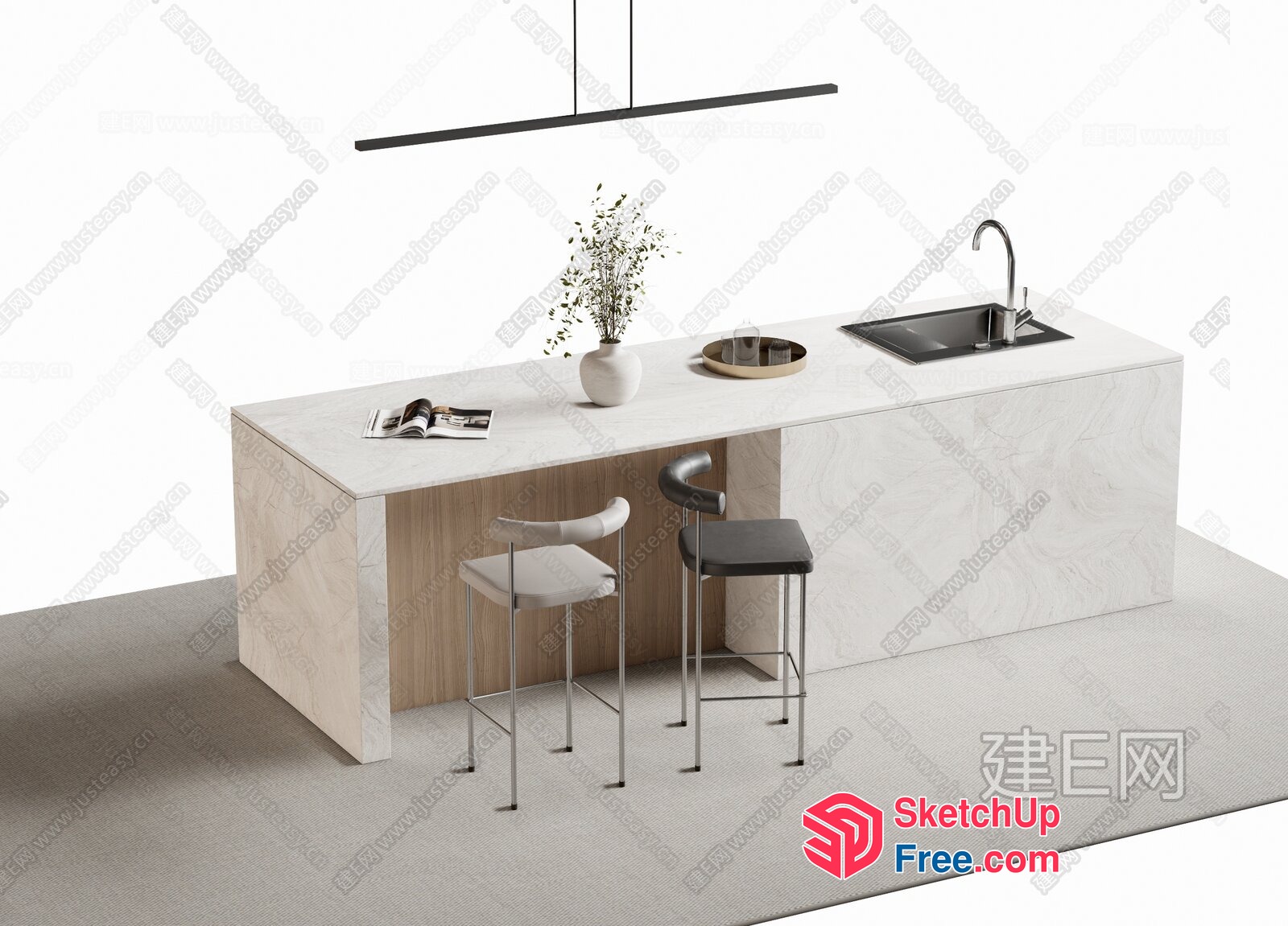 Sleek And Modern Minimalist Kitchen Island 3D SketchUp File