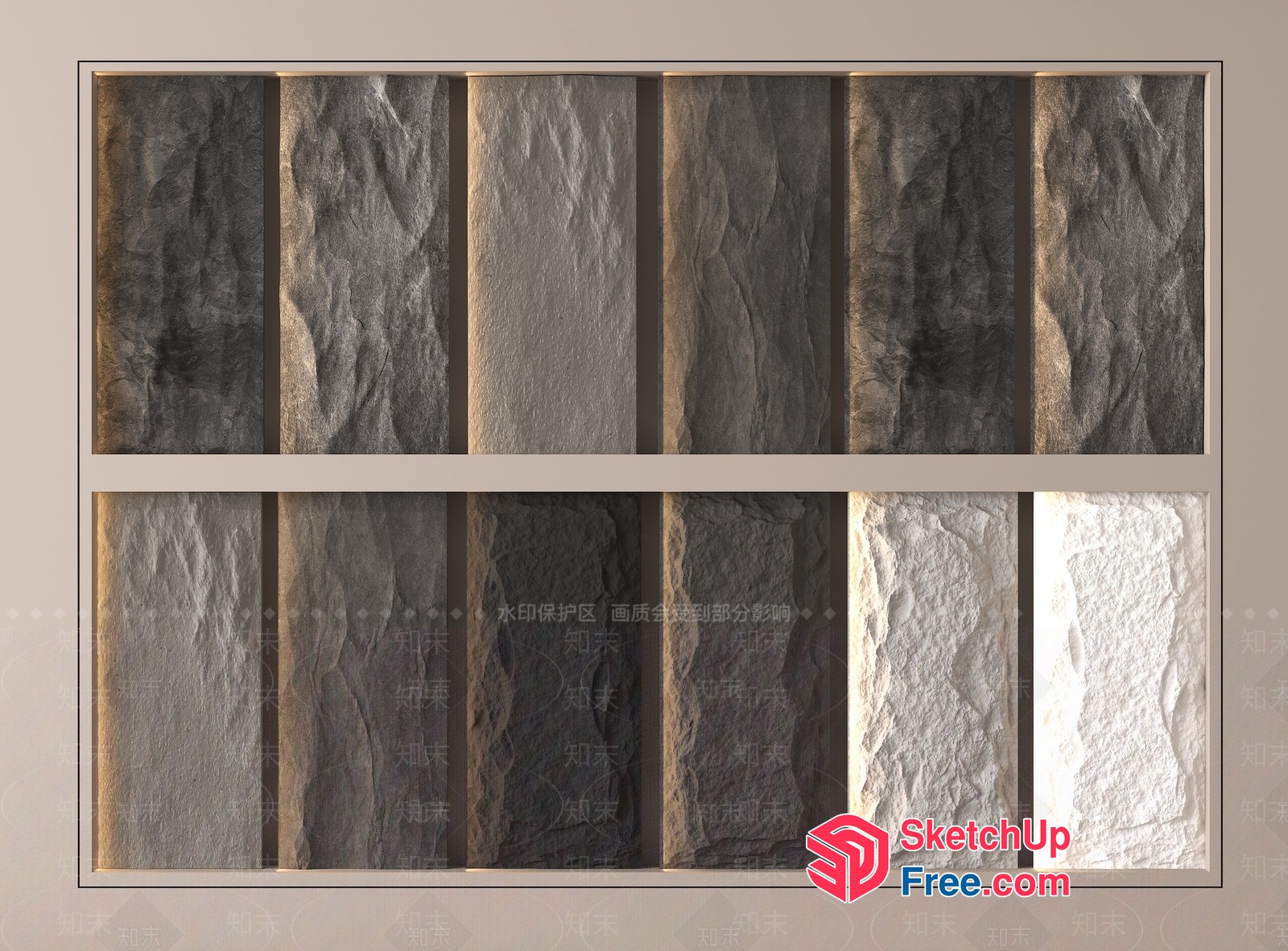 Modern Stone Wall Interior Decor 3D SketchUp File