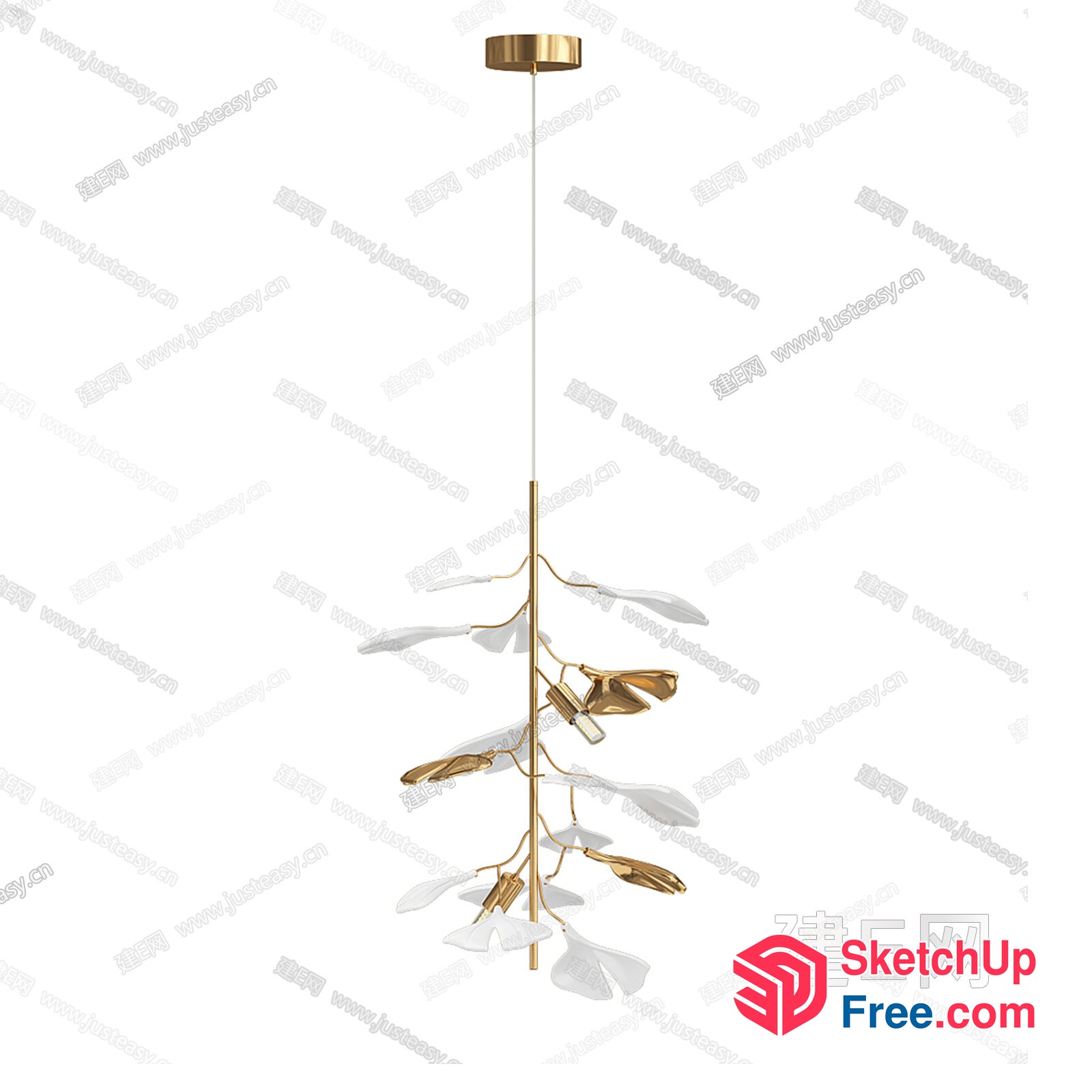 Elegant Gold And White Leaf Chandelier 3D SketchUp File