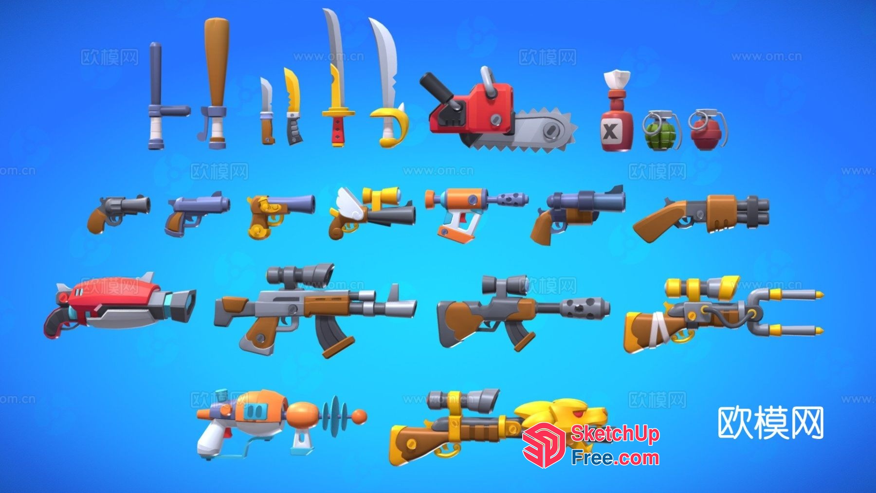 Cartoon Style Weapons And Props 3D SketchUp File