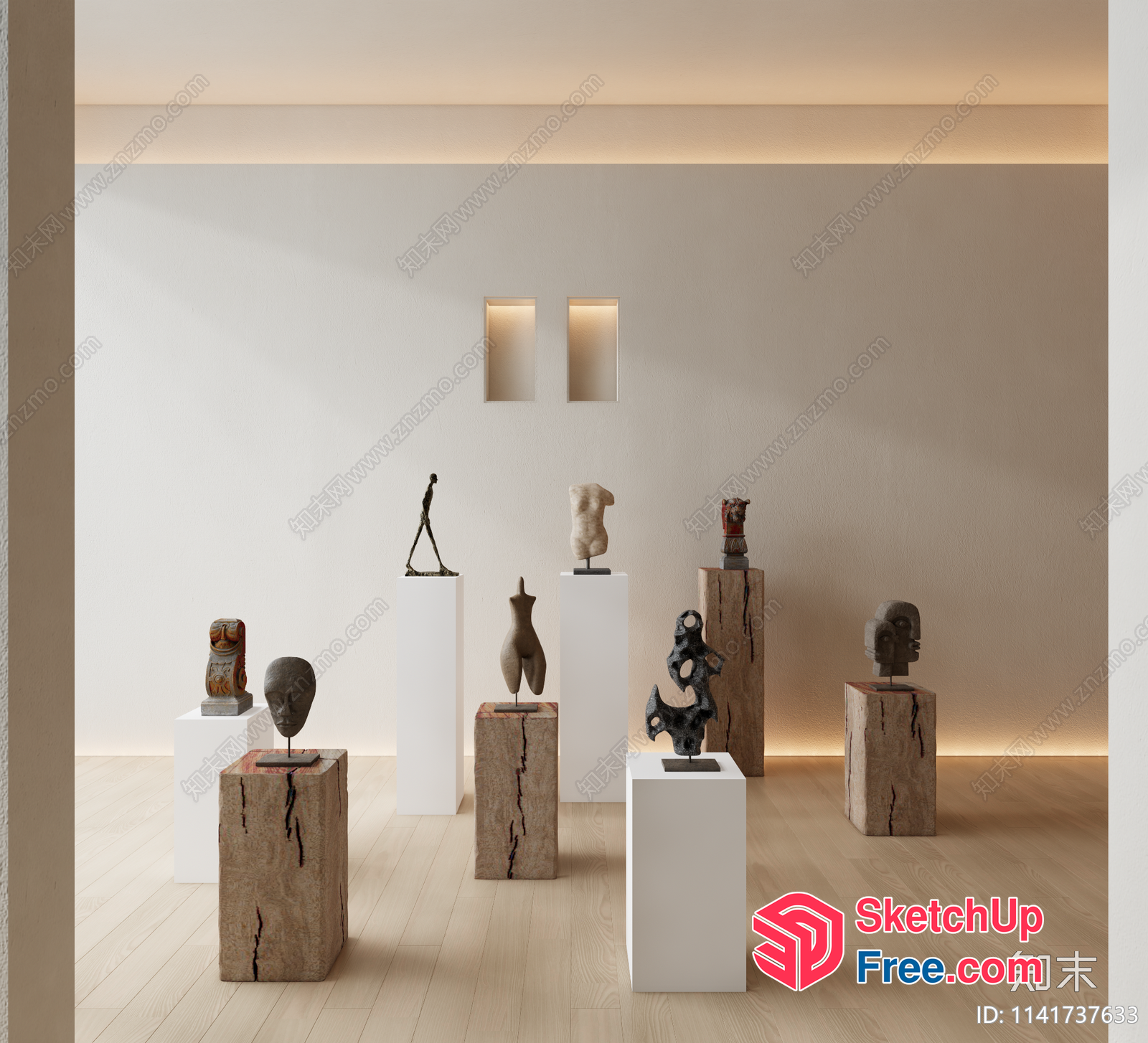 Sculpture Collection In Minimalist Interior Space 3D SketchUp File
