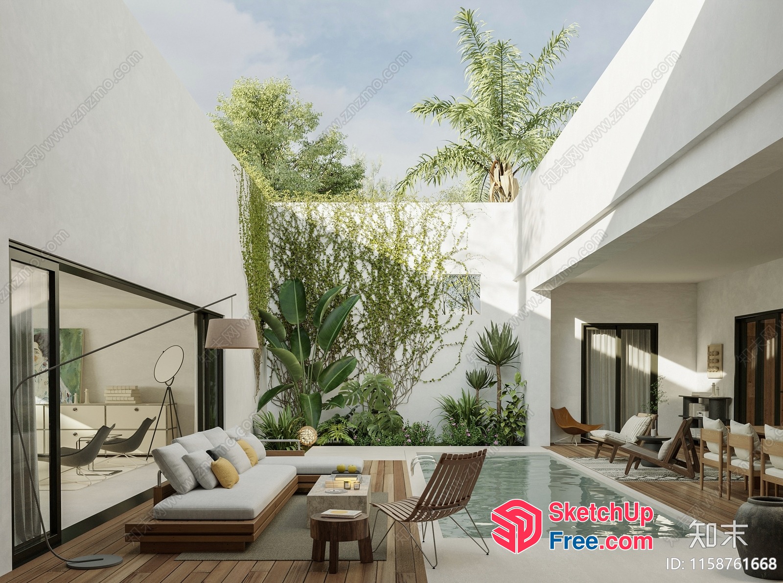 Outdoor Living Space With Pool And Modern Decor 3D SketchUp File