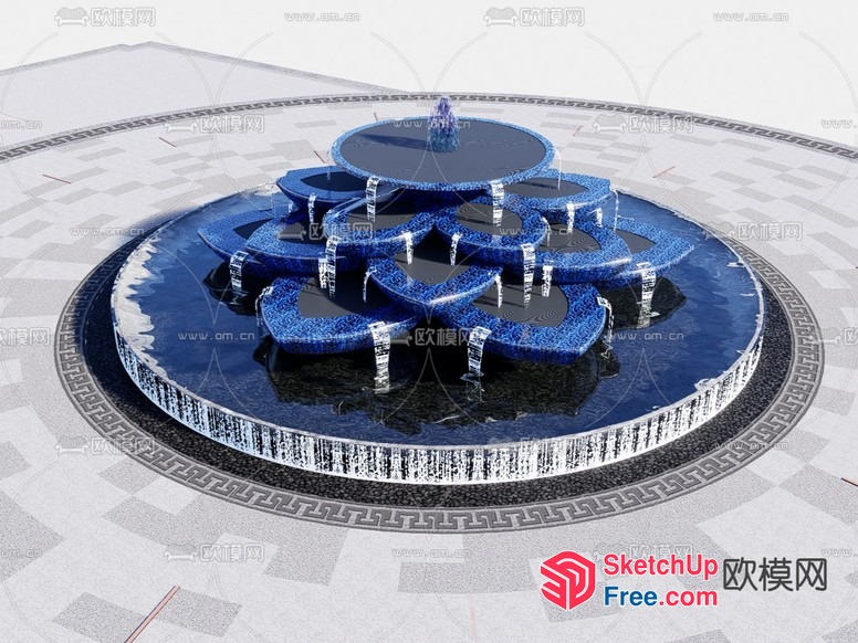 Blue Waterfall Fountain With Ornate Surround 3D SketchUp File
