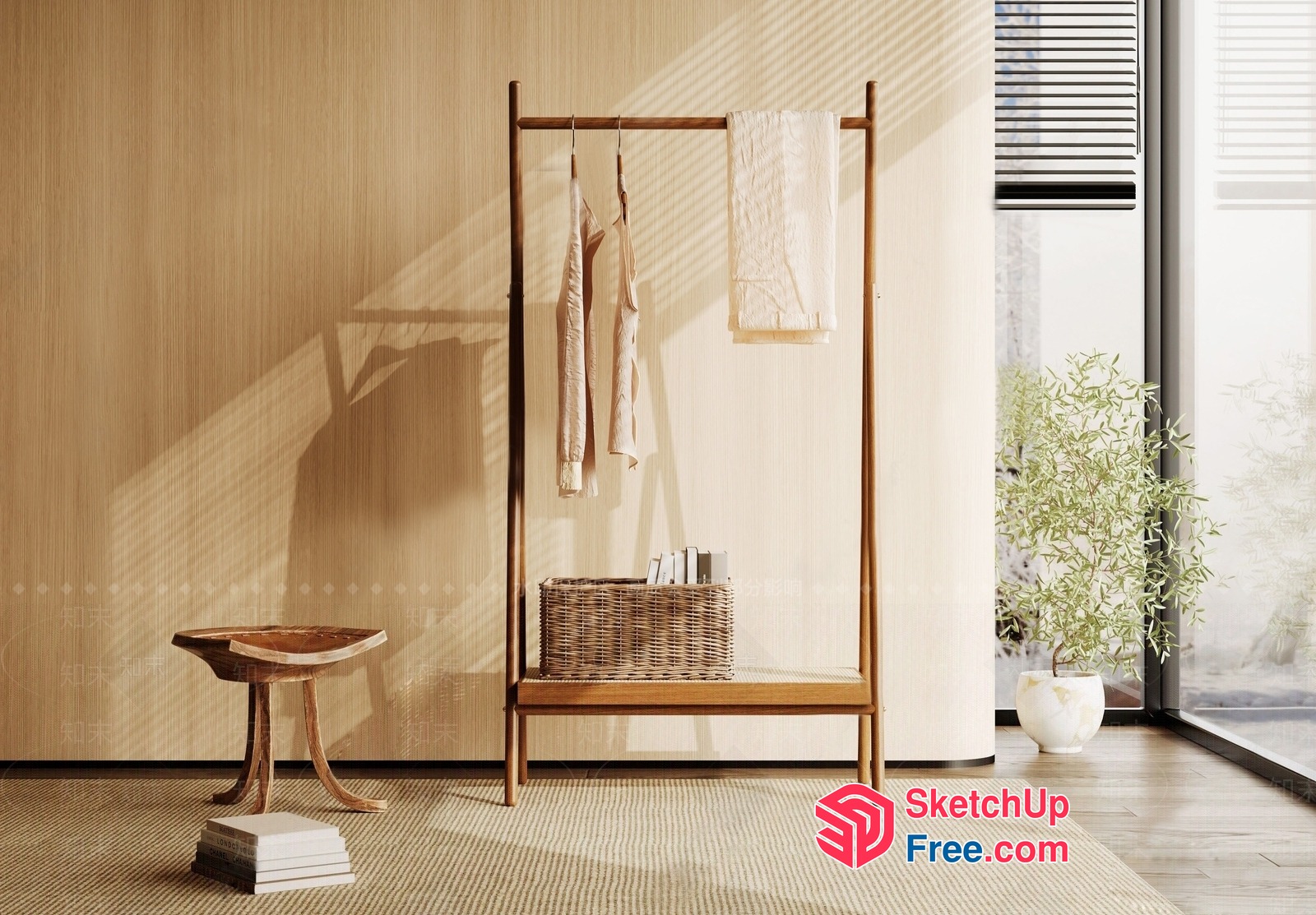 Minimalist Japanese Style Living Room With Natural Light 3D SketchUp File