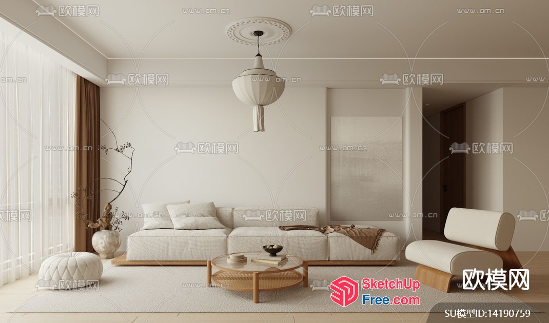 Minimalist Japanese-Style Living Room 3D SketchUp File