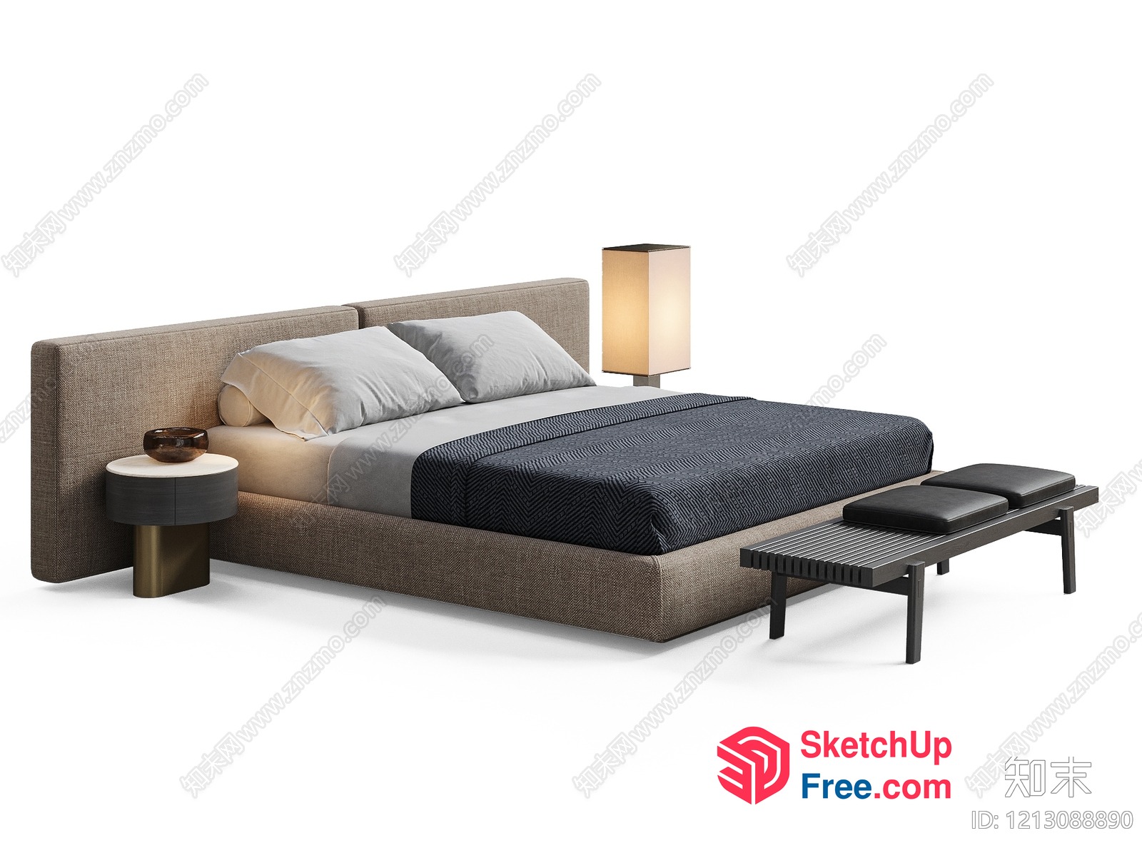 Modern Bed With Side Table And Lamp 3D SketchUp File