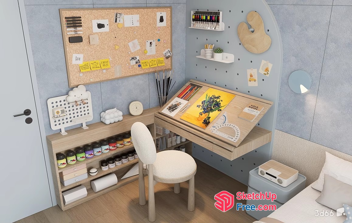 Cozy Minimalist Study Room With Natural Wood Accents 3D SketchUp File
