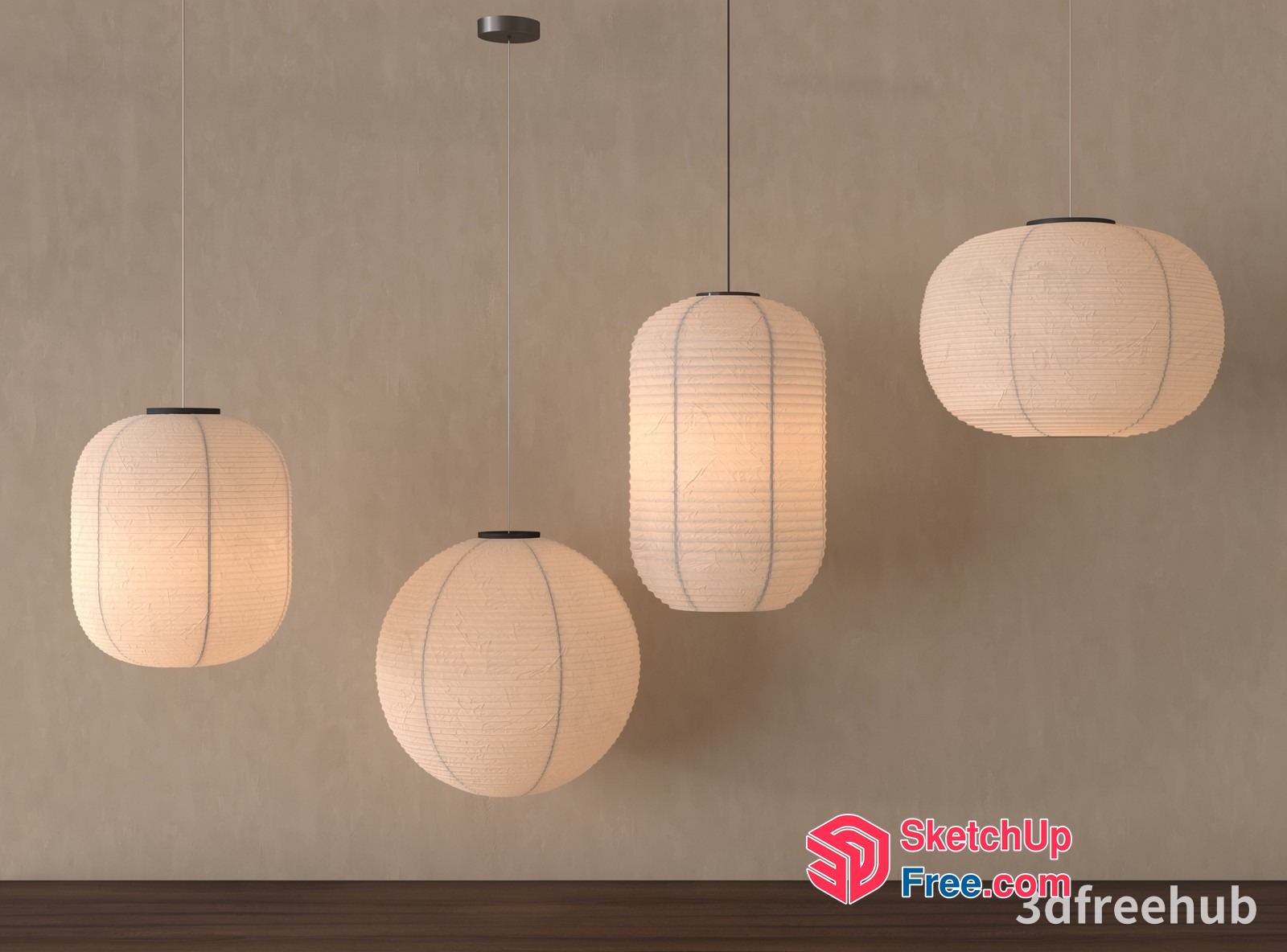 Hanging Japanese Lanterns In A Modern Room 3D SketchUp File