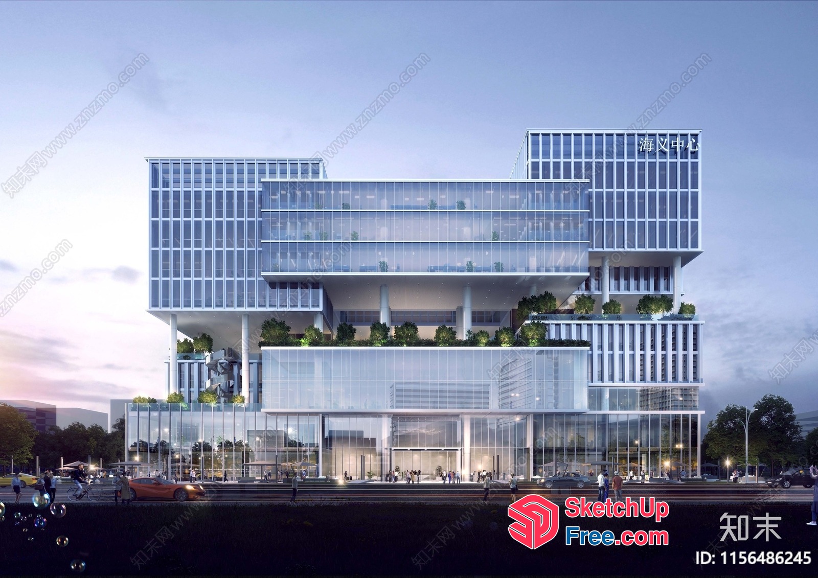 Modern Glass And Steel Office Building Exterior 3D SketchUp File