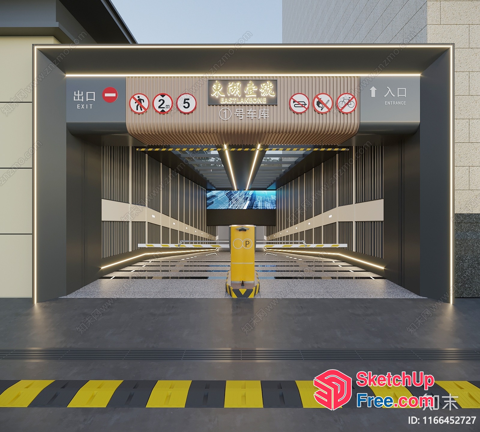 Modern Parking Garage Entrance With Elevator And Stairs 3D SketchUp File