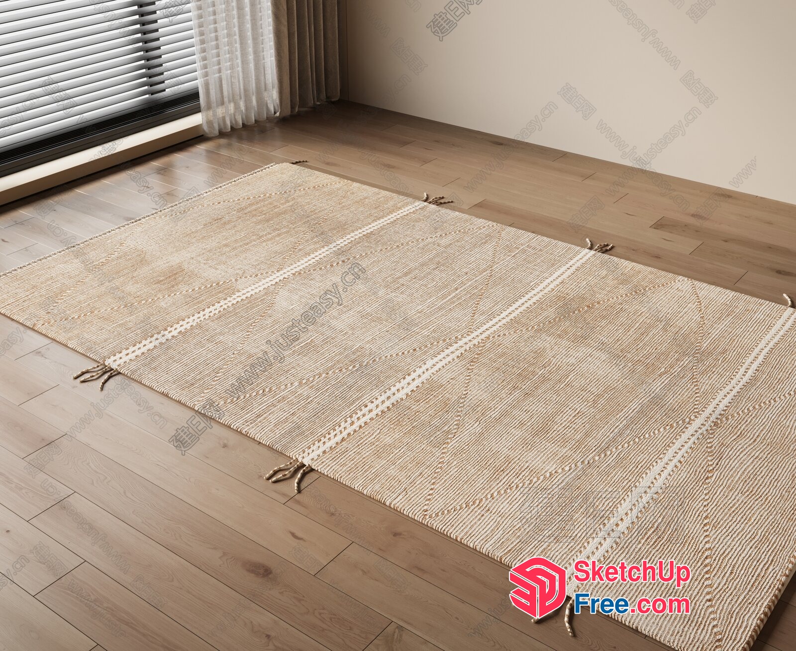 Light Brown And White Woven Rug With Tassels 3D SketchUp File