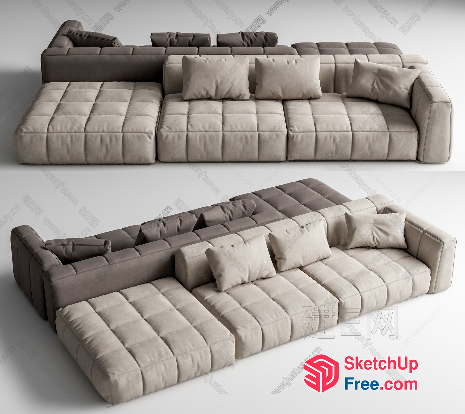 Modern L-Shaped Sofa With Pillows 3D SketchUp File